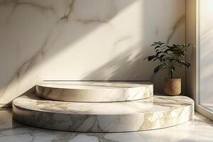 AI generated A minimalist podium inspired by the classic elegance of marble photo