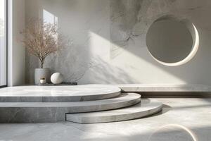 AI generated A minimalist podium adorned with luxurious marble textures photo