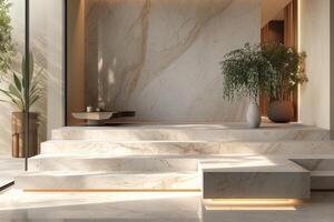 AI generated A minimalist podium inspired by the understated elegance of marble photo
