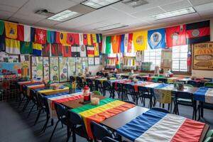 ai generado un salón de clases durante un cultural inmersión día foto