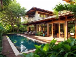 AI generated A modern house set amidst lush tropical surroundings photo