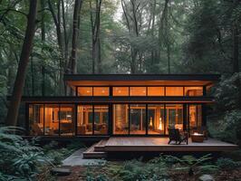 AI generated A contemporary house tucked away in a dense forest photo