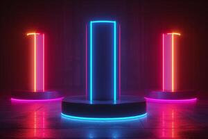 AI generated A sleek podium featuring neon lights photo