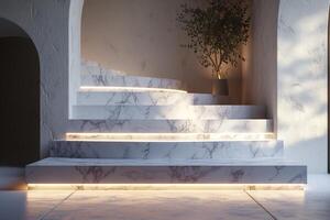 AI generated A minimalist podium inspired by the classic beauty of marble photo