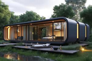 AI generated A modern house constructed from modular components photo