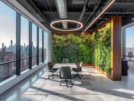 AI generated An office space infused with biophilic elements photo