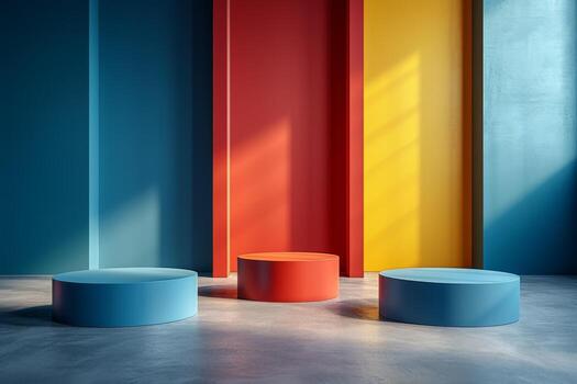 AI generated A minimalist podium with a playful pop-up color theme photo