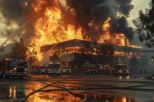 AI generated A business park ignites in flames photo