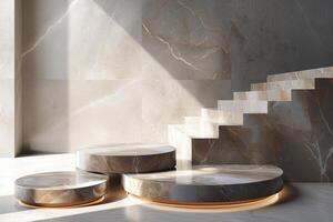 AI generated A minimalist podium adorned with elegant marble textures photo