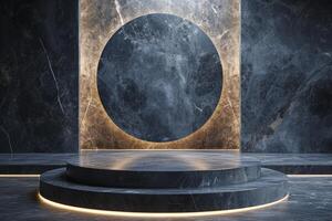 AI generated A minimalist podium inspired by the beauty of natural stone photo