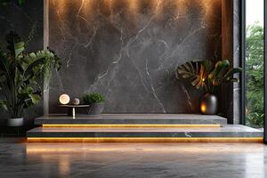 AI generated A sleek podium adorned with exquisite marble textures photo