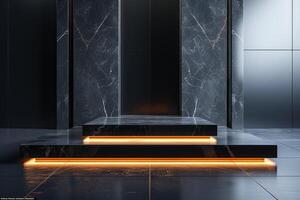 AI generated A sleek podium characterized by its dark, reflective surfaces photo