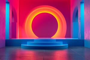 AI generated A minimalist podium with a playful pop-up color theme photo