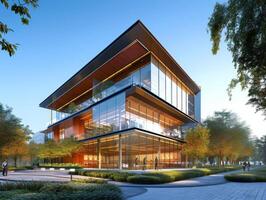 AI generated An office building leading the way in sustainable design and construction practices photo