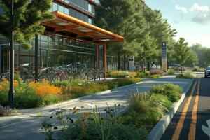 AI generated An eco office building with sustainable transportation photo