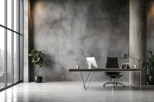 ai generado un minimalista estético oficina espacio con un monocromo color paleta foto