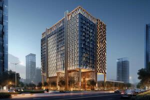AI generated A modern office tower in the heart of the city photo