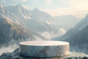 ai generado un minimalista podio inspirado por el belleza de un montaña paisaje foto