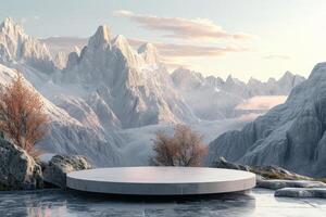 ai generado un minimalista podio inspirado por el belleza de un montaña paisaje foto