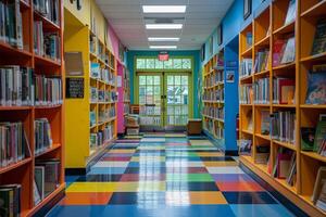AI generated A school hallway transformed into a hub of literacy photo
