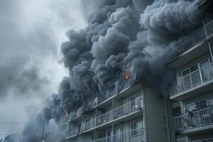 ai generado edificio atrapado en llamas foto