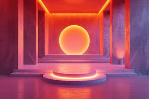 AI generated A sleek podium characterized by its neon glow, photo