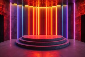 AI generated A sleek podium adorned with neon lights photo