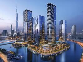 AI generated A cluster of sleek corporate towers in Business Bay photo