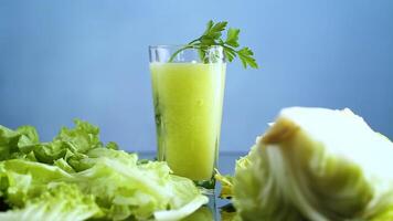 vegetarian smoothie made from green vegetables, cabbage, lettuce, greens video