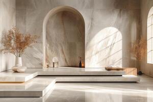 AI generated A sleek podium adorned with exquisite marble textures photo