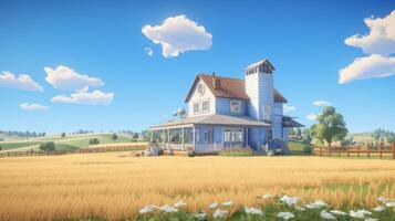 AI generated A modern farmhouse scene with a minimalist twist photo