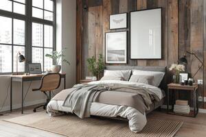 AI generated A modern industrial bedroom photo