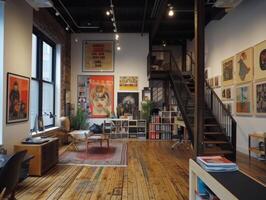 AI generated A modern co-working space that doubles as an artistic expression studio photo