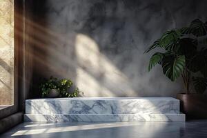 AI generated A minimalist podium that celebrates the beauty of marble photo