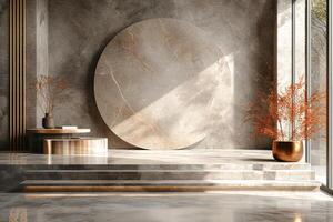 AI generated A minimalist podium adorned with elegant marble textures photo