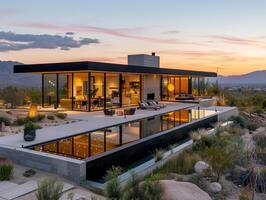 AI generated A contemporary house nestled in the desert landscape photo