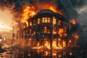 AI generated Building Caught in Flames photo