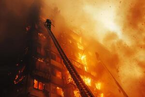 ai generado edificio atrapado en llamas foto