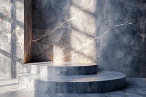 AI generated A podium with minimalist design features, accented by luxurious marble textures photo