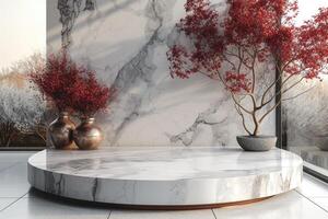 AI generated A minimalist podium with a refined marble texture photo