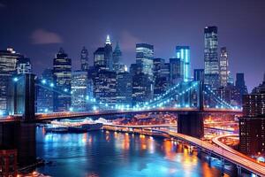 ai generado majestuoso nuevo York ciudad horizonte a noche foto