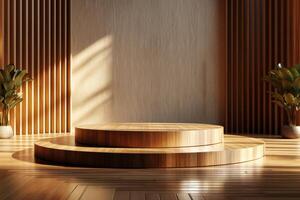 AI generated A sleek podium featuring minimalist wood textures with clean photo