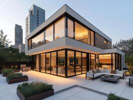 AI generated A contemporary house nestled in the heart of a bustling city photo