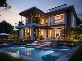 AI generated A modern architectural masterpiece nestled within the bustling streets of a vibrant metropolis photo