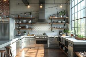 AI generated Kitchen industrial style photo