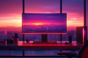 AI generated A modern PC setup featuring a sleek ultrawide monitor photo