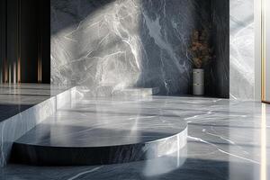AI generated A minimalist podium adorned with exquisite marble textures photo