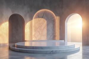 AI generated A minimalist podium inspired by the classic elegance of marble photo