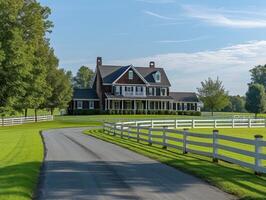 AI generated A farmhouse set on a sprawling equestrian estate photo