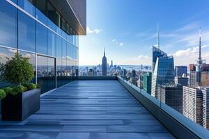 AI generated A rooftop terrace, panoramic views offer a bird's eye perspective of the city below photo